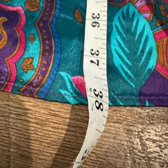 California Miss 1X VTG Floral Kimono Robe 80s/90s Teal Pink Roses Belted READ - Picture 8 of 8